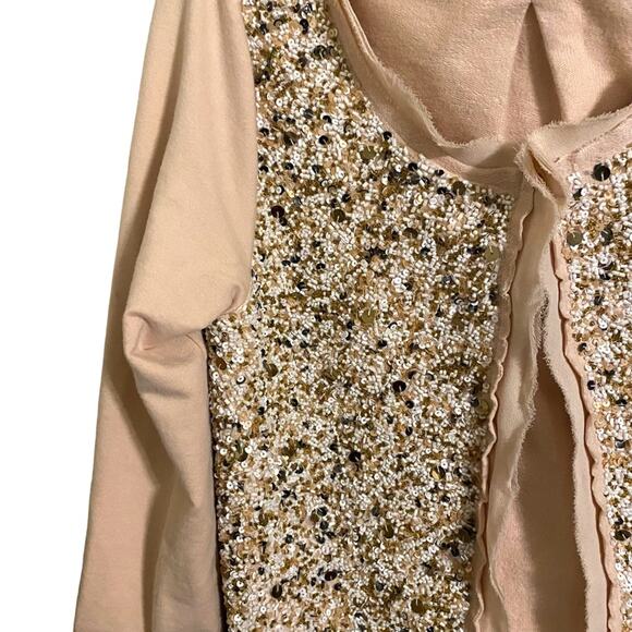 Anthropologie Postmark Light Pink Sequin Cardigan Sweater Small - Picture 2 of 8